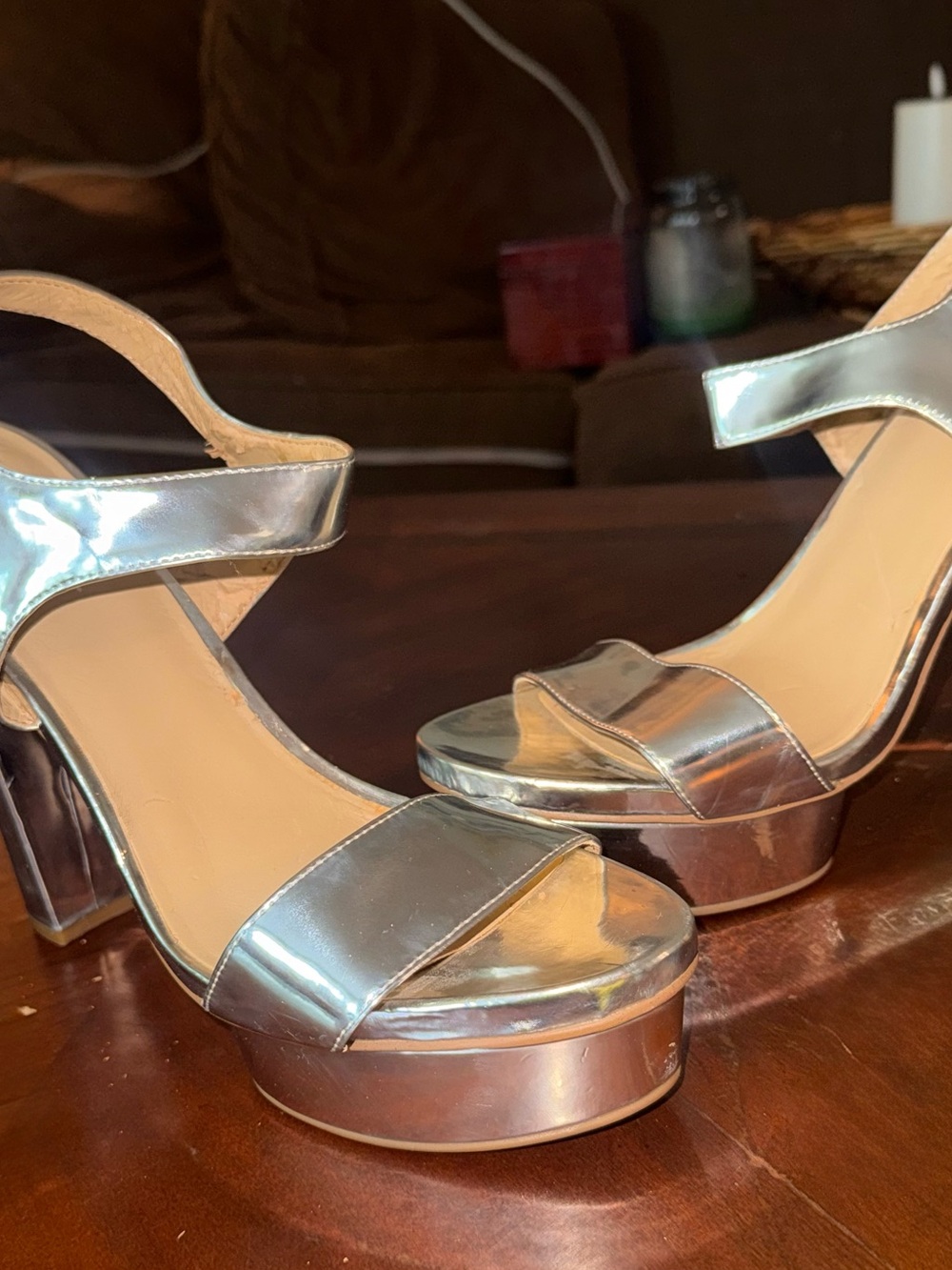 Nine West Silver Metallic Platform Sandals